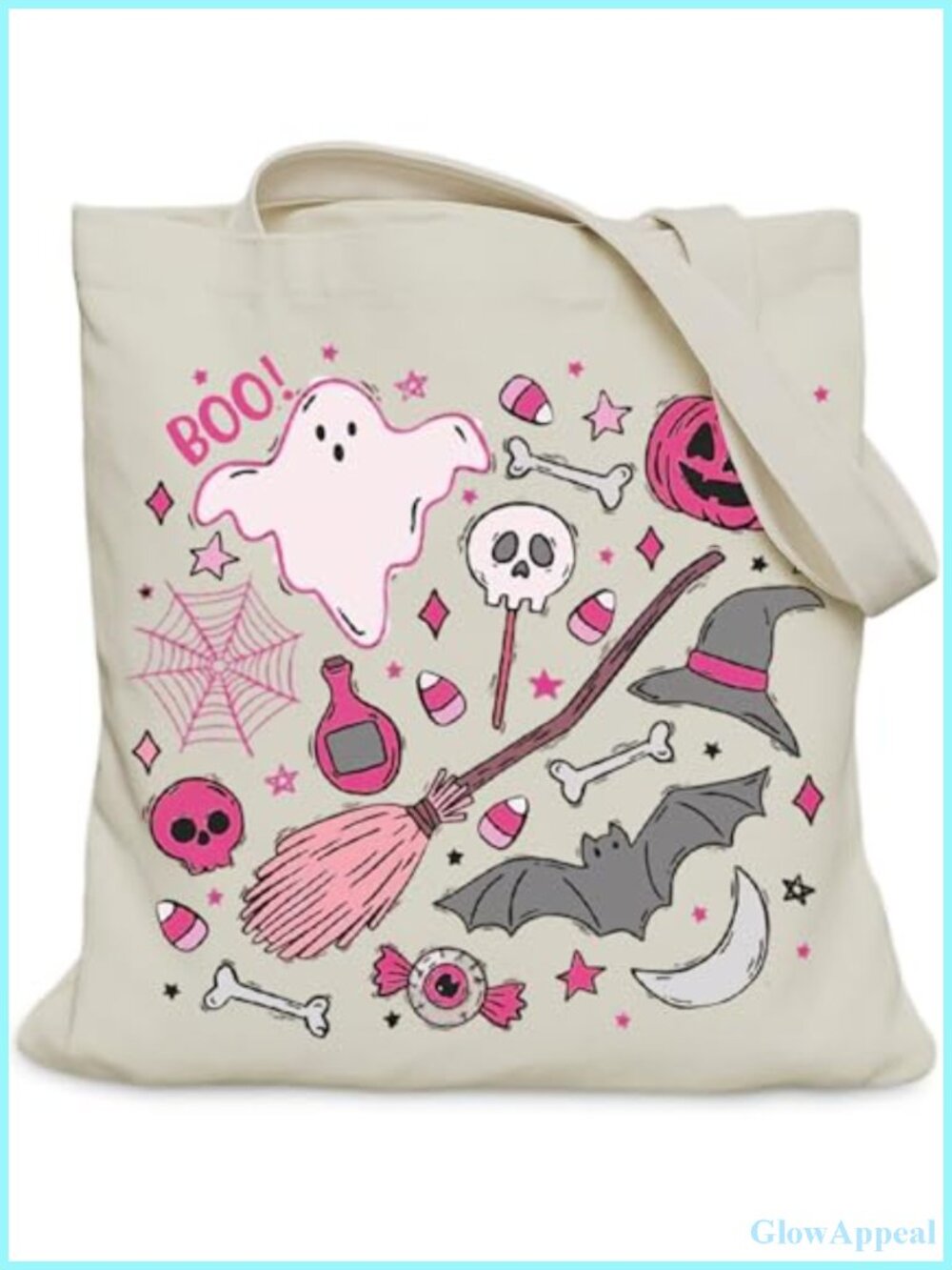 Halloween Ghost Tote Bag with Inner Pocket Canvas Reusable Shopping Work Travel